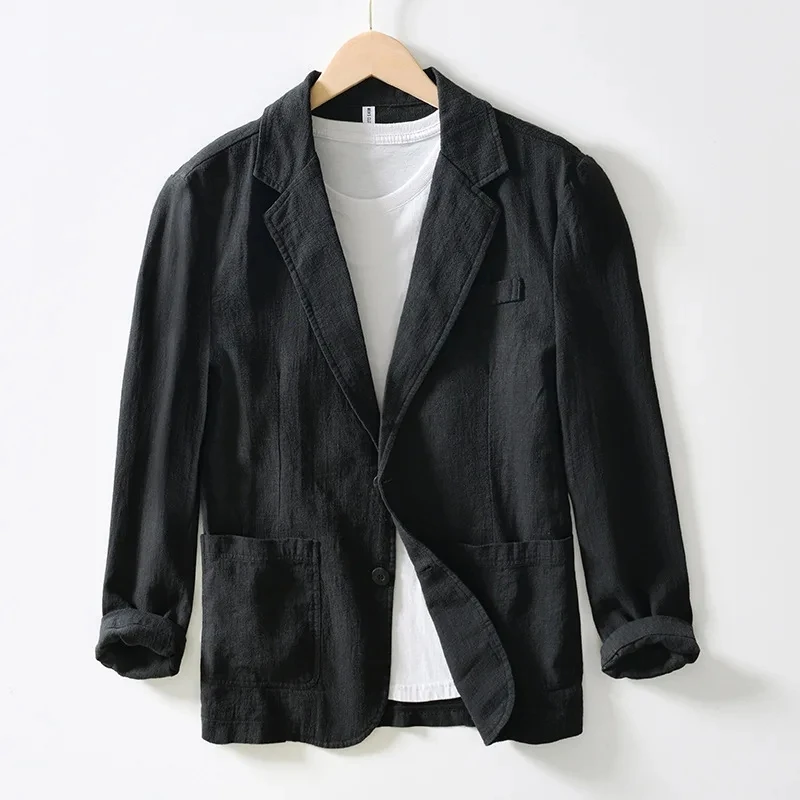 2024 new Plus Sizes M-4XL, Men\'s Casual Business Linen Cotton Suit Jacket, Loose Fit Fashionable Solid Color Single-layer Blazer