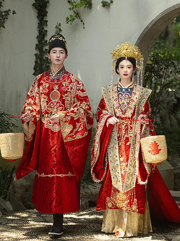 Chinese traditional wedding dress Ming dynasty Hanfu wedding dress embroidery full set of uniform size loose version