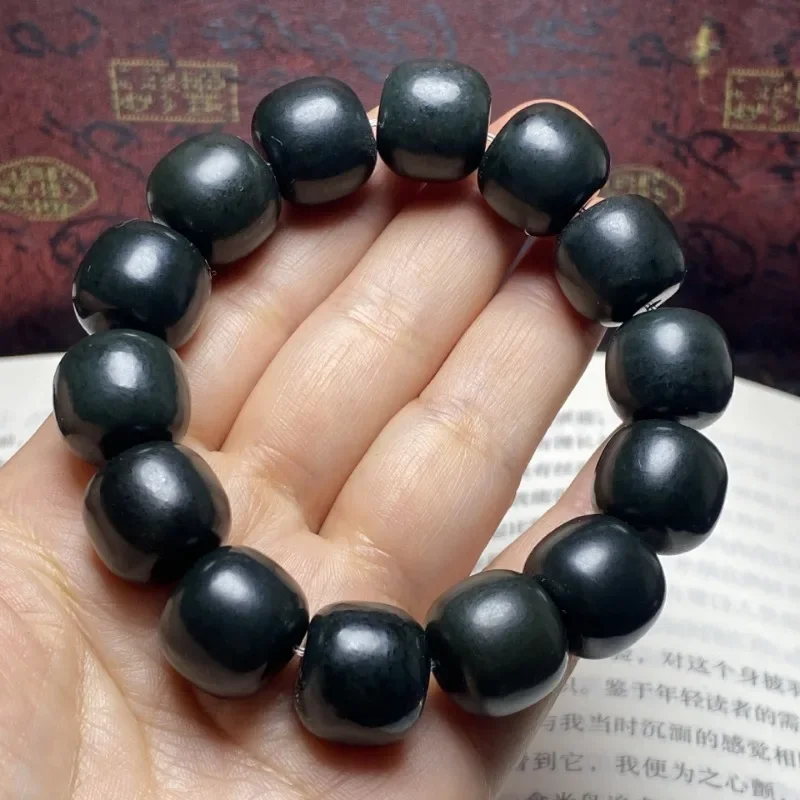 Natural Hetian jade sapphire old-style bead bracelet sapphire barrel bead men's jade bracelet abacus Passepartout jade bracelet.