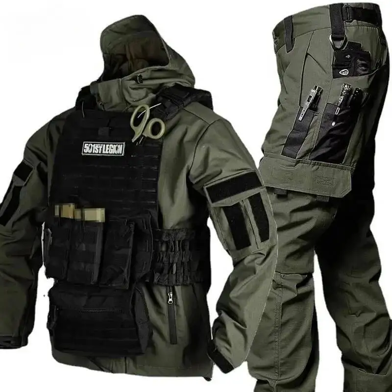 

Waterproof Tactical Mens Hunting Wear Resistant Multi Pockets Pieces Sets Bomber Jackets Outdoor Hiking Pants Male