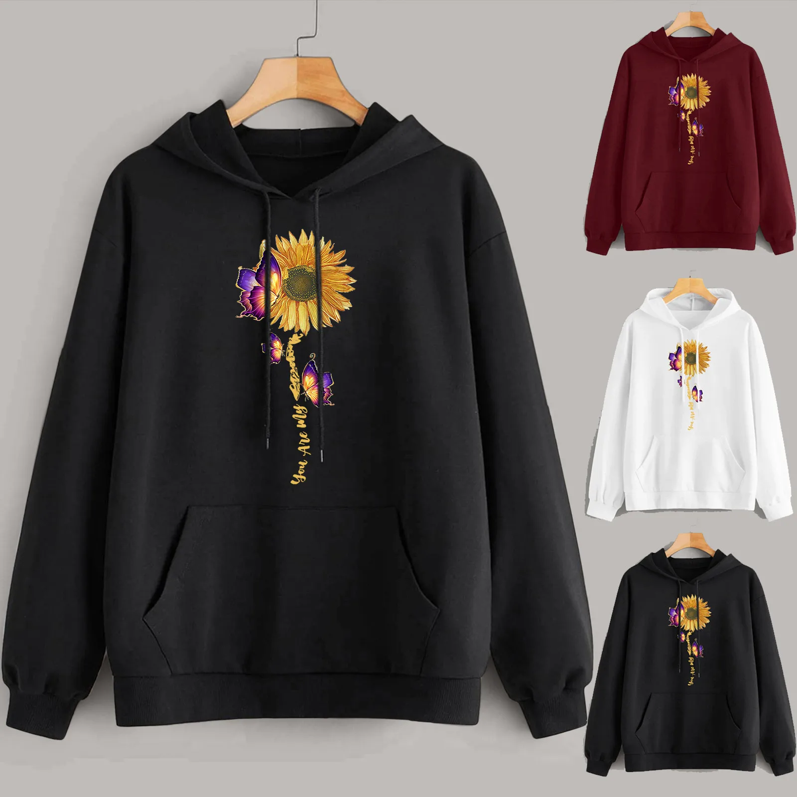 

Women's Sweatshirts Casual Kawaii Sunflower Butterfly Pattern Print Hoodies Comfortable Casual Women's Clothing Autumn Top