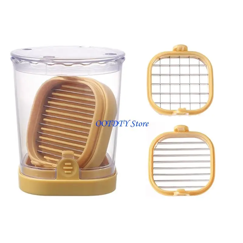 367A 2 In 1 Stainless Steel Fruit Dicer And Slicer With Container For Efficient Kitchen Preparation And Easy Cleaning