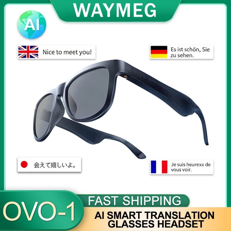 OVO-1 AI Smart Sunglasses Earphones Support Multiple Languages Automatic Voice Translation Glasses for Travel Business Meeting