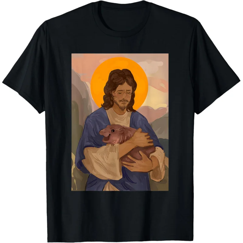 

Jesus loves Moo Deng bouncy pig cute baby hippo meme T-shirt