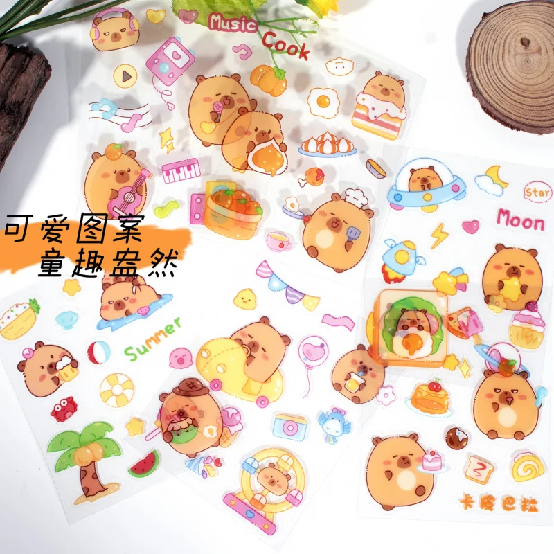 6PcsDifferent Styles Capybara Journal Stickers Cartoon Capybarapet Stickers Student Decals Waterproof Cup Stickers Mobile Phone