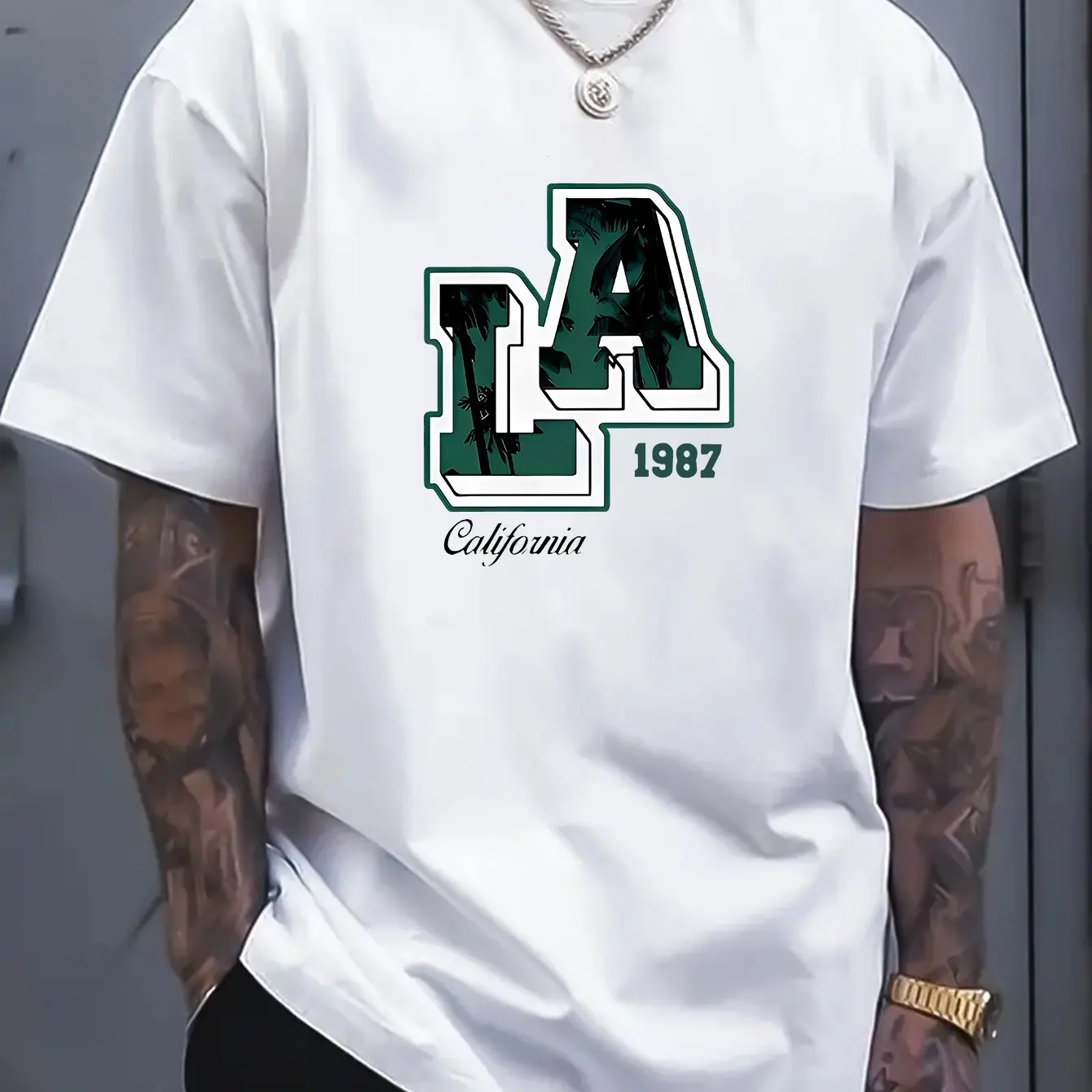 

Мужская летняя 100% хлопковая модная повседневная свободная футболка больших размеров с буквенным принтом Лос-Анджелеса, спортивная футболка с круглым вырезом и короткими рукавами