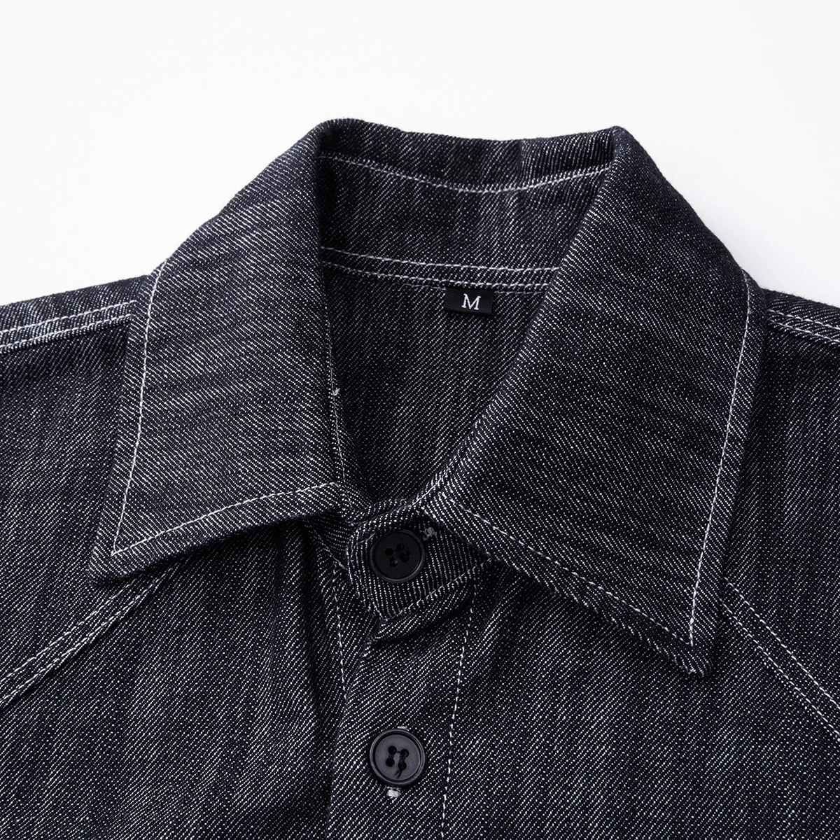 Plus Size 5X Spring Men's Denim Long-Sleeve Shirt Vintage Contrast-Stitch Dual Pockets Loose-Fit Workwear Shirt Versatile Casual