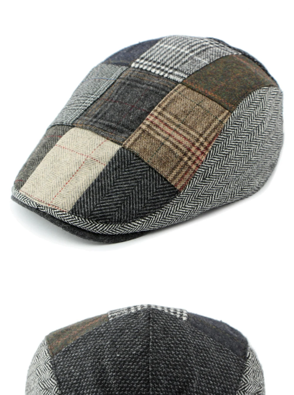 HT4295 Baskenmützen Frühling Herbst Winter Woll-Baskenmütze Patchwork Kariert Künstler-Malermütze Herren Damen Ivy Flachmützen Unisex Baskenmütze – Detail 7