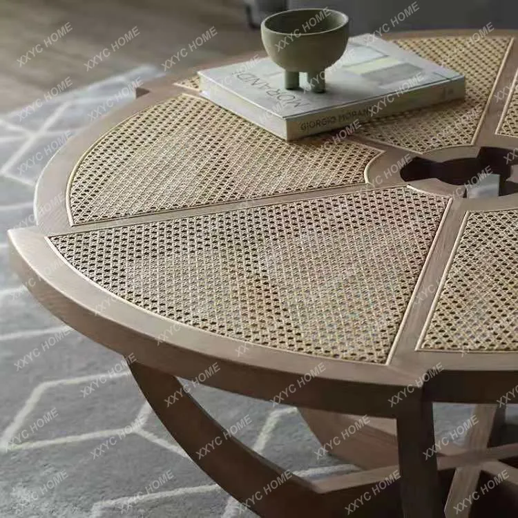 

LSolid wood rattan coffee table small apartment log modern creative living room household round table bar table