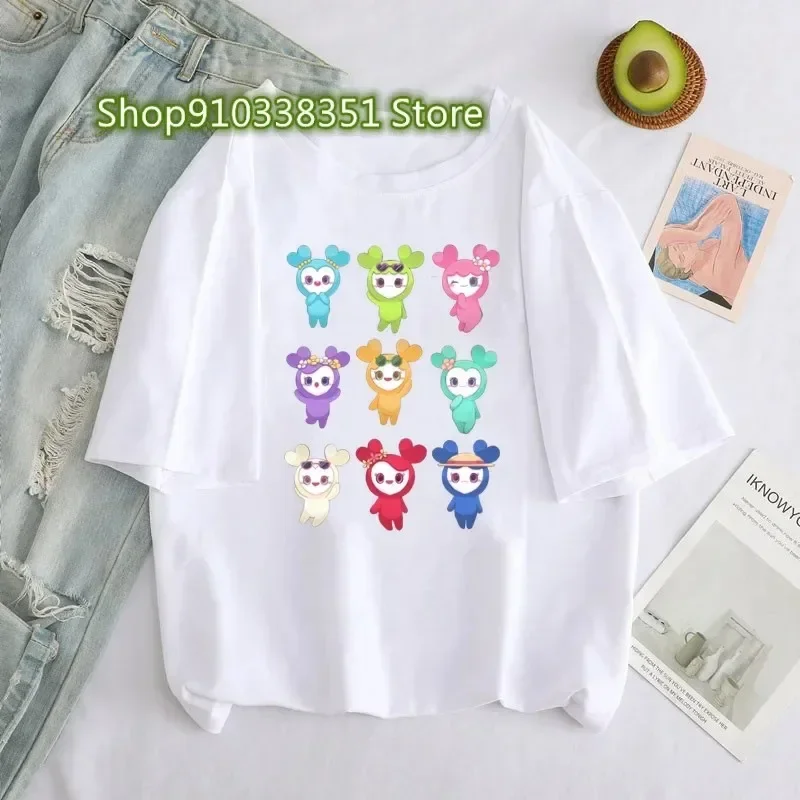 تي شيرت Kpop Twice Lovelys على الطراز الكوري تي شيرت Harajuku الجمالي للنساء ملابس علوية للموسيقى ملابس نسائية كرتونية