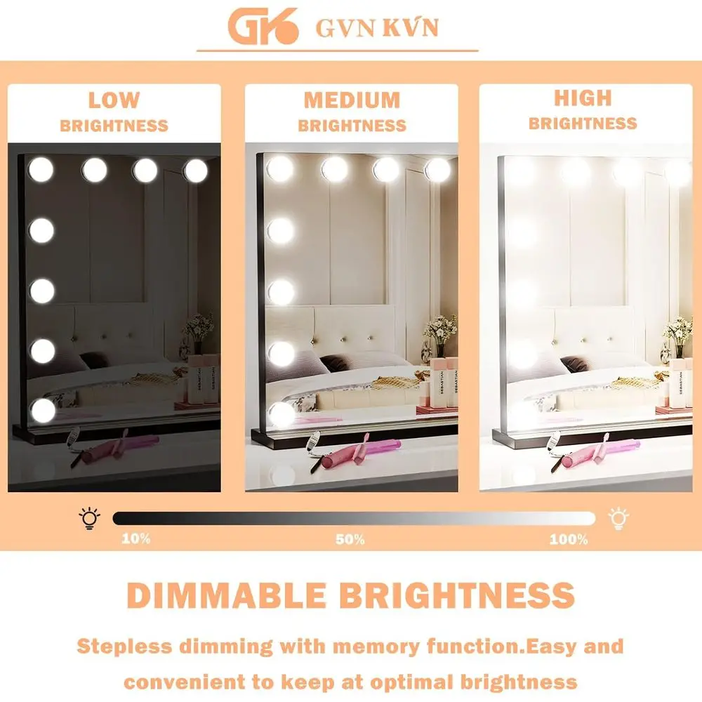 مرآة زينة مضيئة مع 15 مصباح LED، تكبير 10X، شحن USB، 3 خيارات ألوان، إطار معدني #4