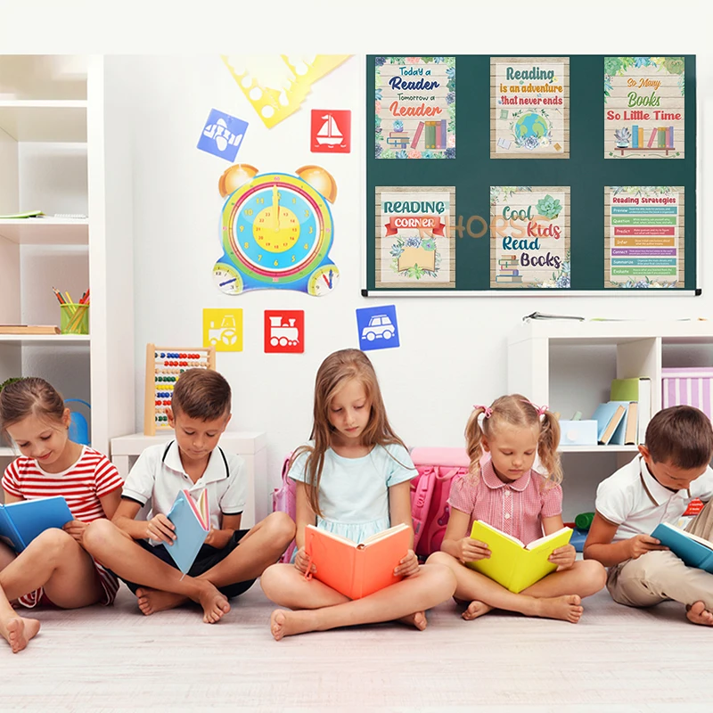 Pósteres de lectura de 6 piezas para decoración de pared, carteles de tablón de anuncios para la escuela, la escuela y la biblioteca, educación primaria para niños