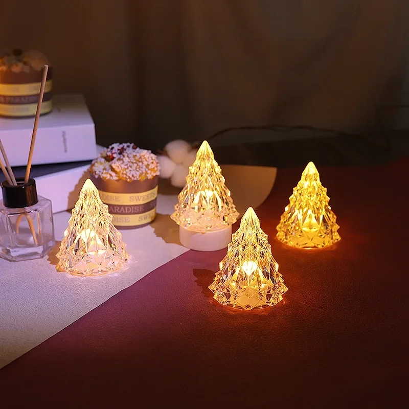 Crystal Mini LED Night Light Christmas Tree Atmosphere Lamp Candle Home Table Decoration Kids Friend Gift Bedside New Year Party