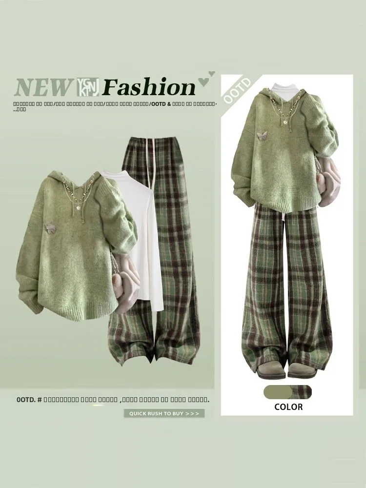 

Комплект из худи и брюк свободного кроя для женщин: модный повседневный корейский свитер в стиле Lazy Style, осенне-зимний сезон, с длинными рукавами