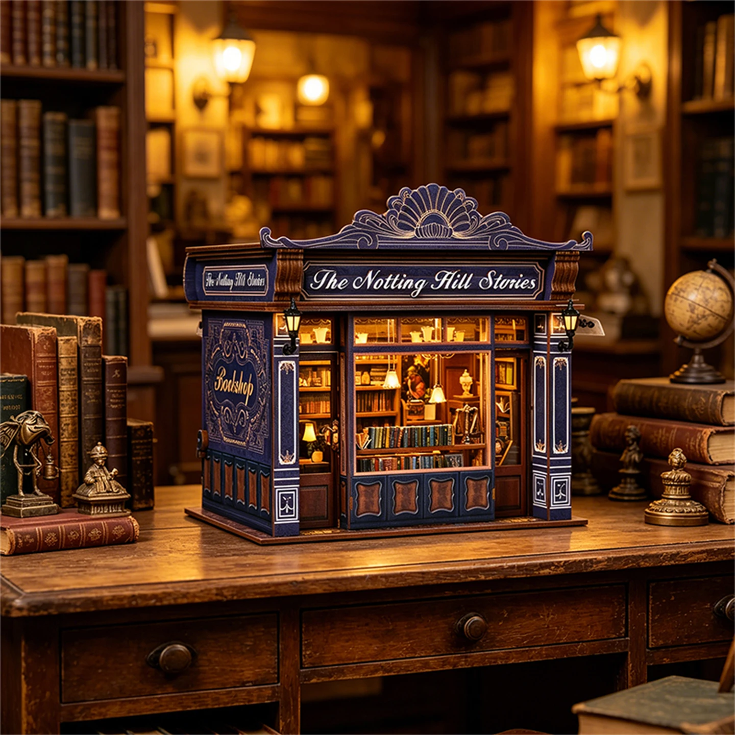 Notting Hill Book Nook 3D Wooden Puzzle DIY Love Bookstore Handmade Bookshelf Dollhouse Model Decorative Bookend Building Ki