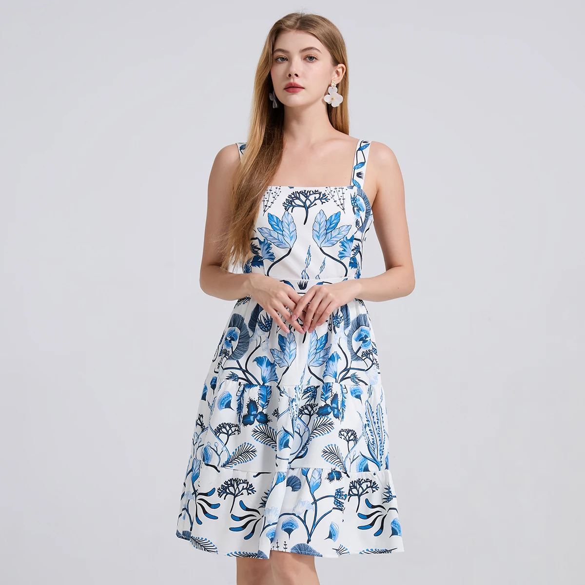 

Summer New Elegant Short Dress Women Temperament Vintage Print Slim Camisole Dress Slash Neck Casual Beautiful Party Dress