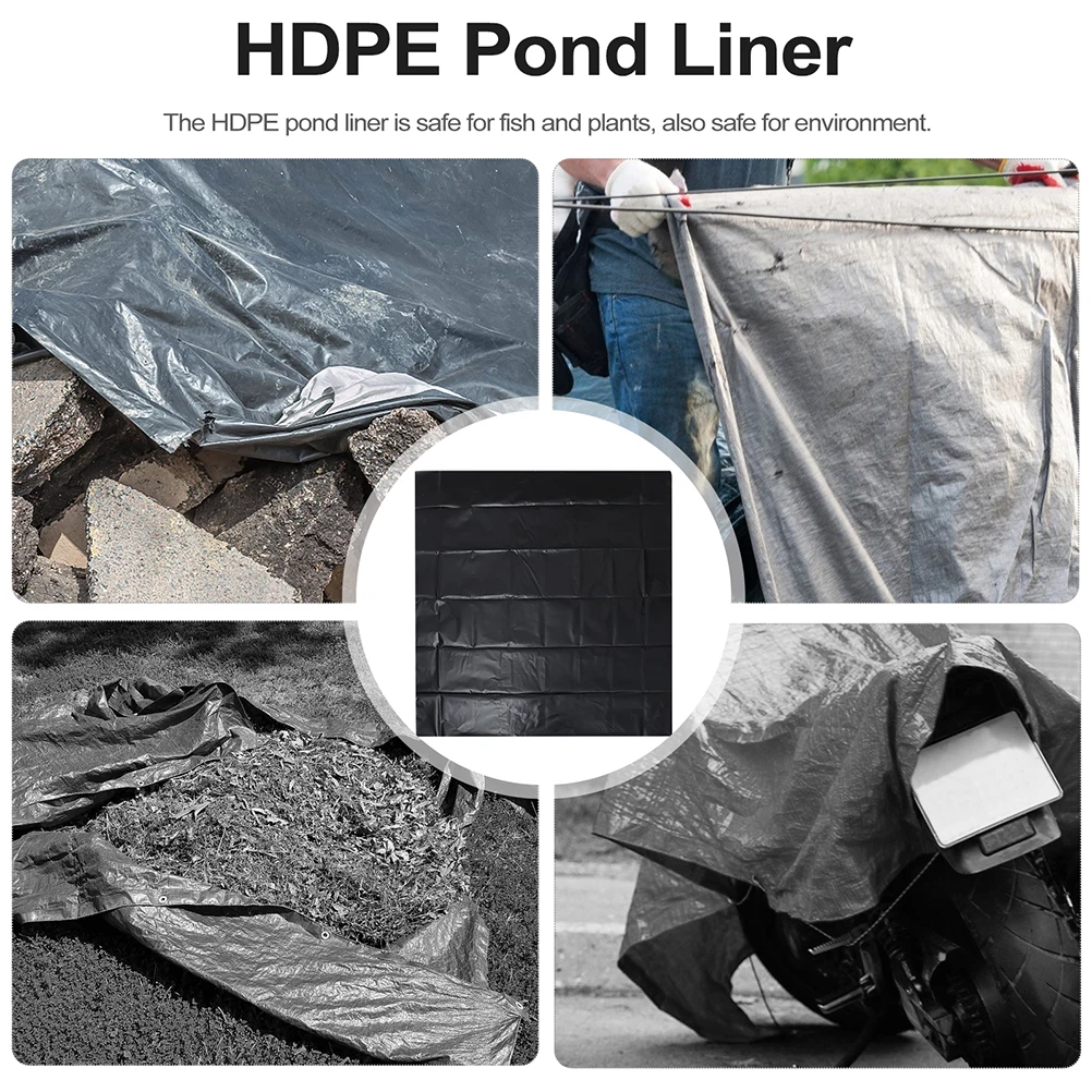 

Reusable HDPE Liner 0.4mm 1.2x2.1m Waterproof Durable Fish Pond Supplies Pool Tarp for Water Gardens Outdoor Ponds Plastic