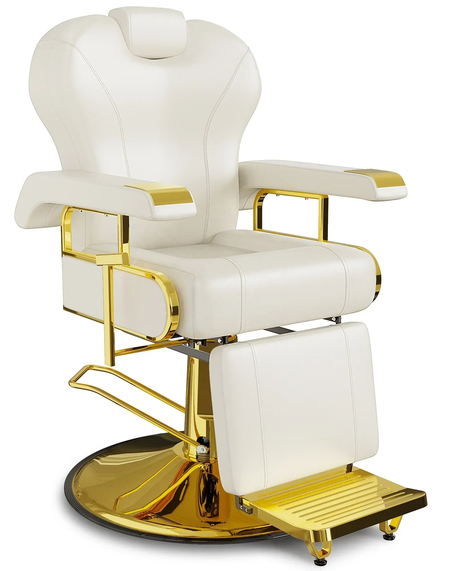 

Chinese Manufacturer Comfortable Seating Adjustable Backrest Cream Salon Chair Gold Barber Chair