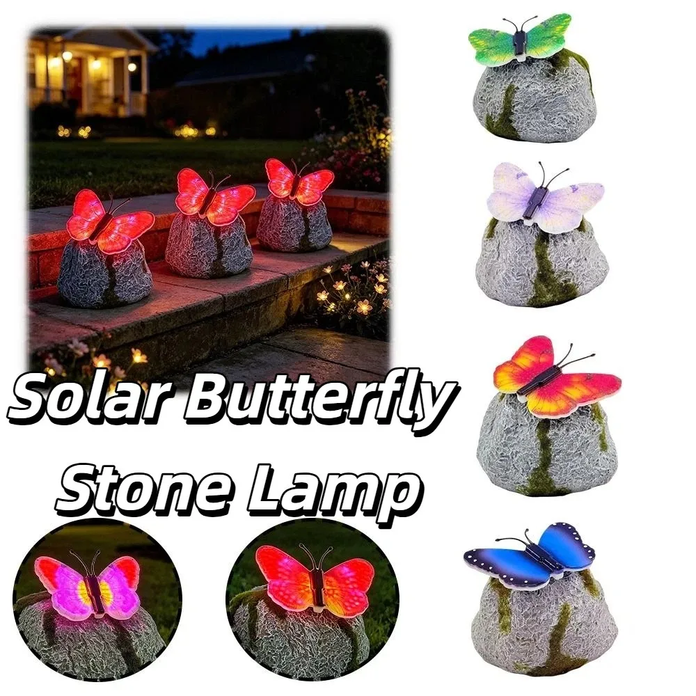 

Simulation Stone Solar Butterfly Stone Lamp LED Light Imitation Stone Shape Waterproof LED Lawn Light Butterfly Solar Powered