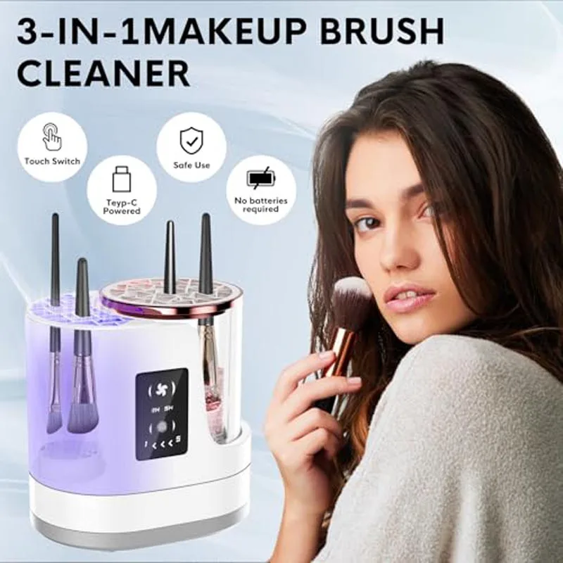3-in-1 Electric Makeup Brush Cleaner & Dryer Fully Automatic Quick-Drying Tool No Damage to Brush Bristles Beauty Accessory