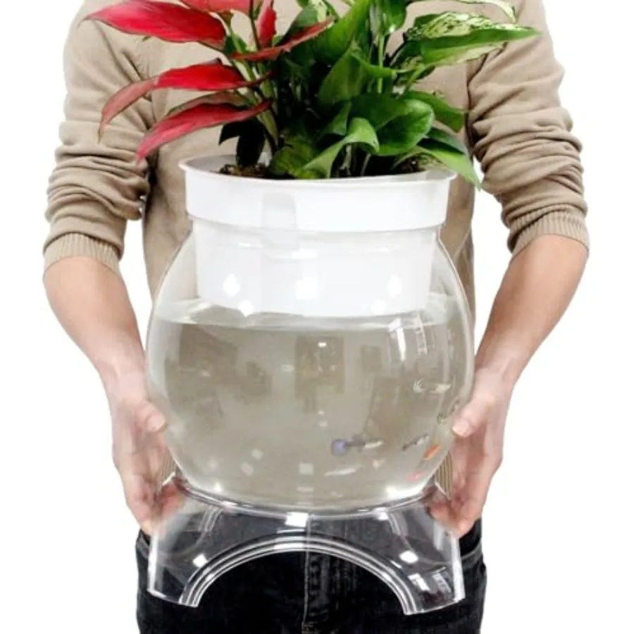 

PET Aquaponic Betta Fish Tank Aquaponic with Base and Top, Large Bowl Shatterproof Aquarium Fish Tank with Clear Clarity for Te