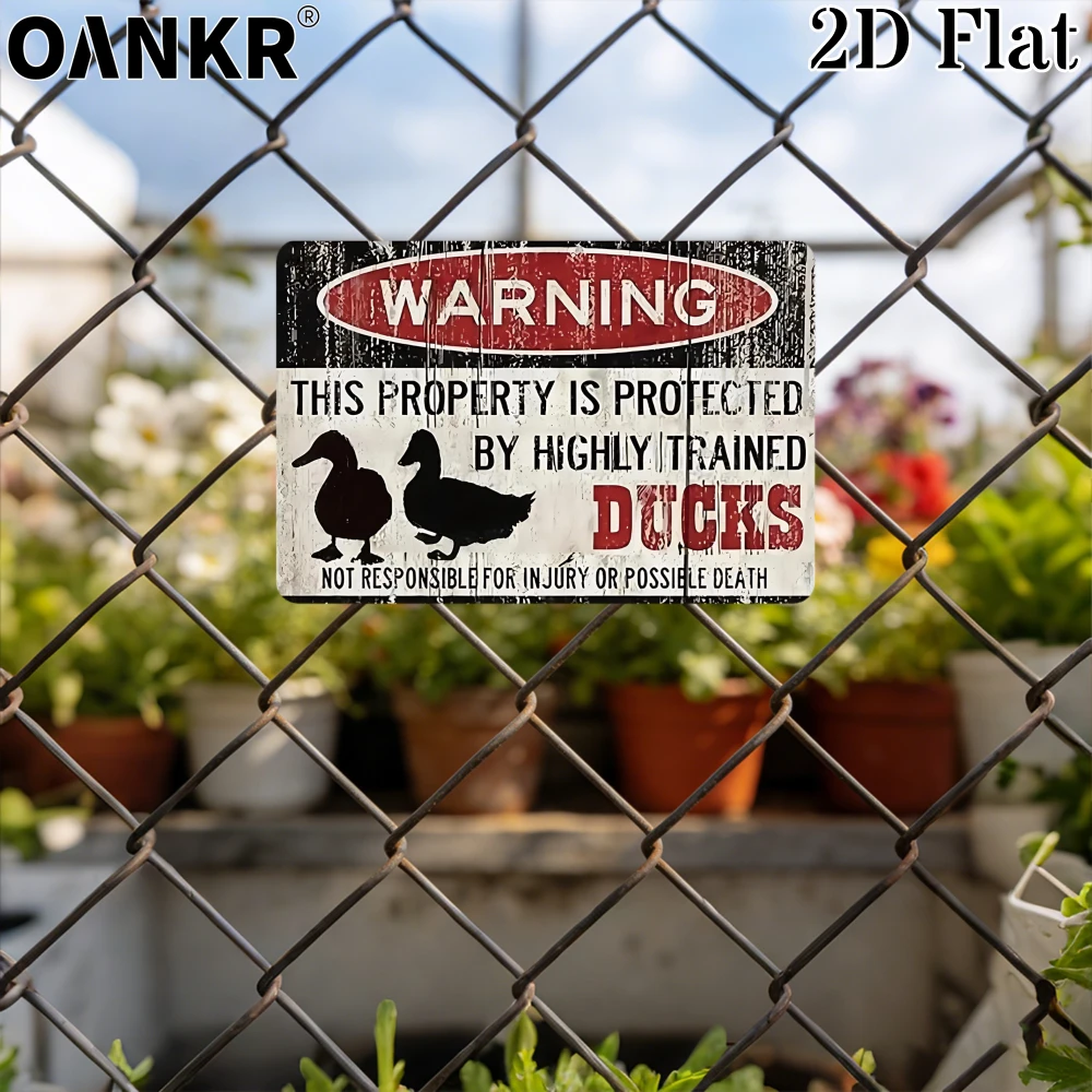 Vintage Funny Duck Warning Metal Tin Sign Retro Wall Art Plaque For Farm Yard Garden Garage Man Cave Home Decoration Ideal Gift