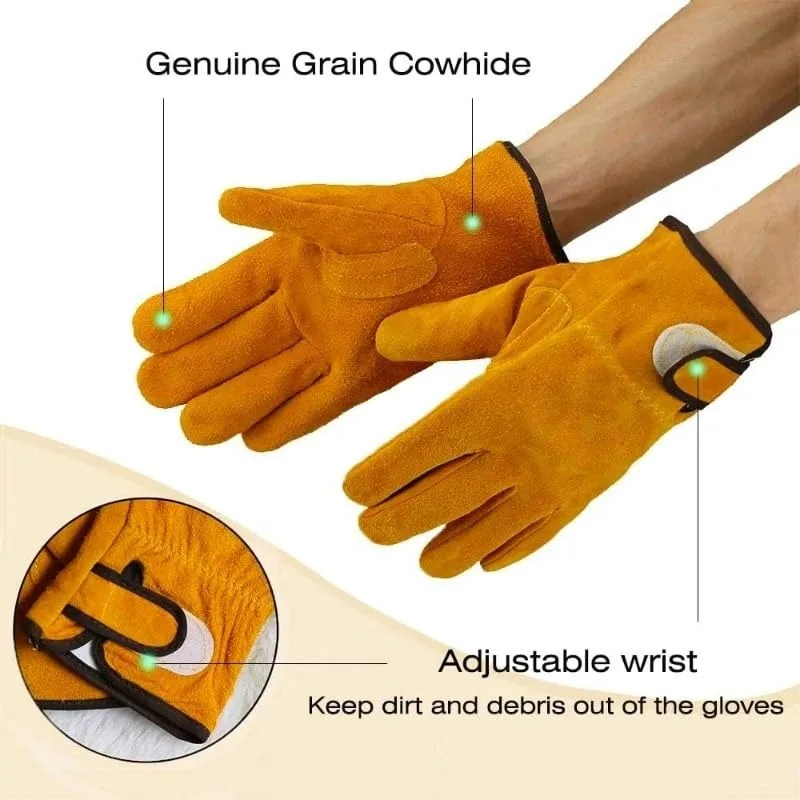 Outdoor BBQ Grilling Heatproof Flame-retardant Gloves Cowhide High-temp Resistant Welding Gloves Durable Camping Protective Gear