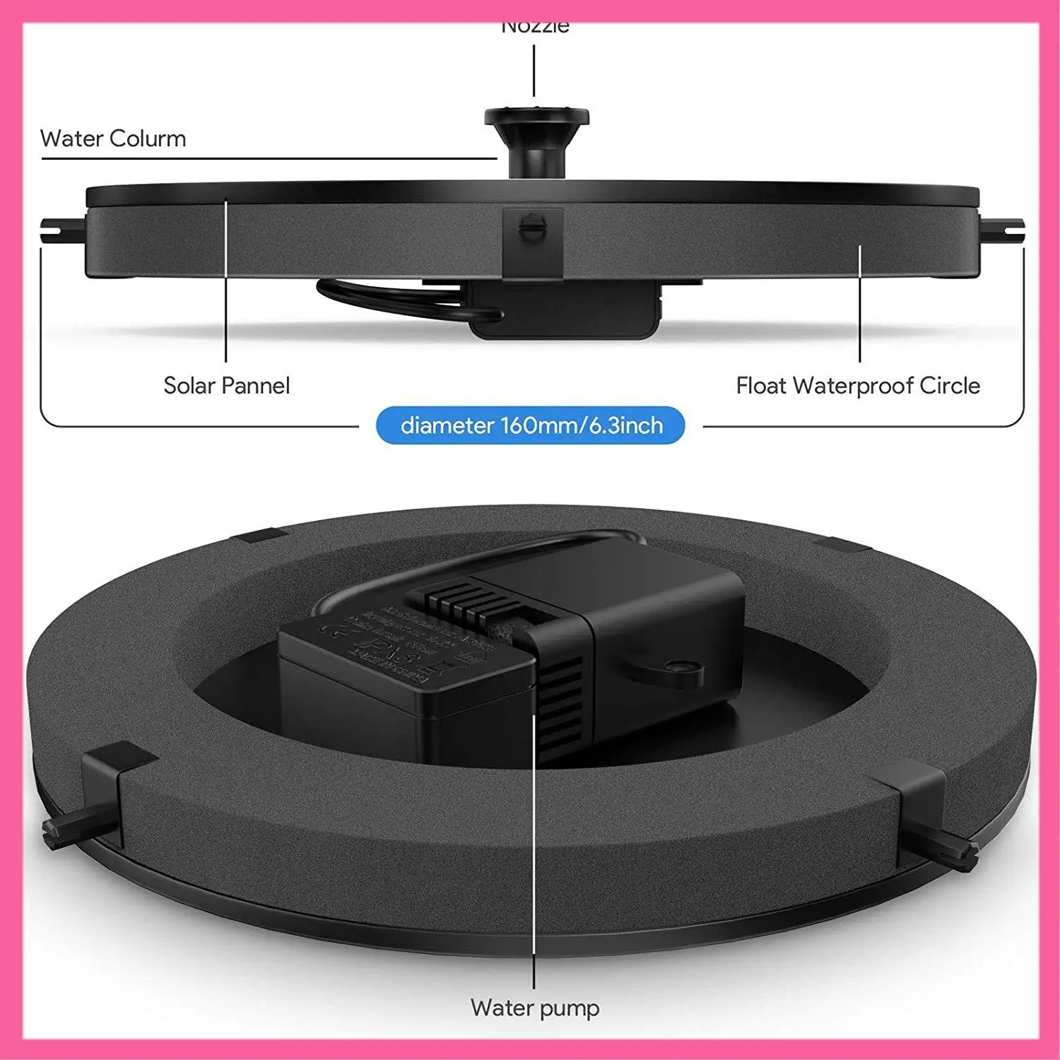 

ABNM Solar Fountain Floating Solar Powered Water Fountain Pump For Bird Bath Garden Pond Pool Outdoor