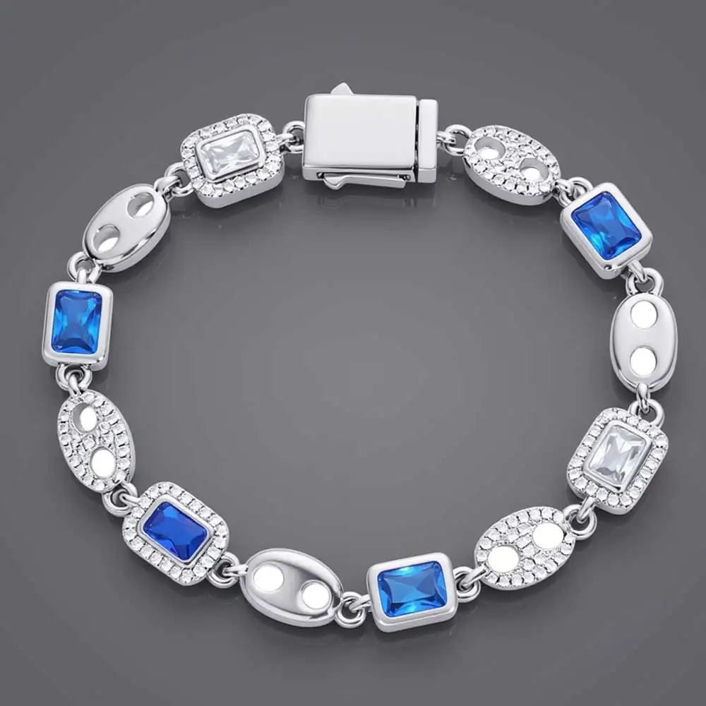 

HHIOK женское ожерелье с геометрическим драгоценным камнем, браслет, позолоченная цепочка в виде свиного носа, синий и белый циркон, бутик ювелирных изделий