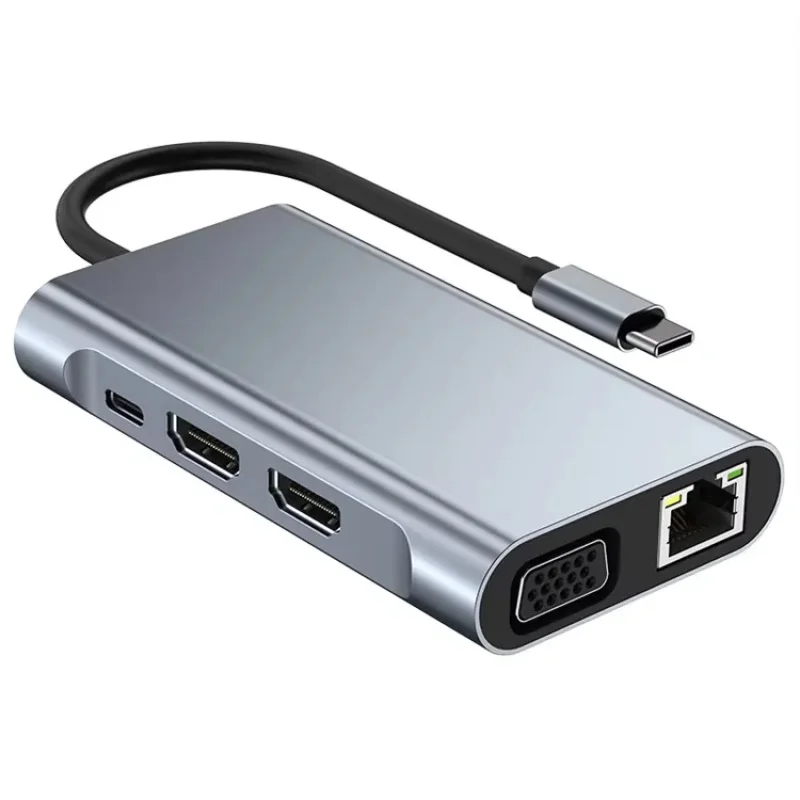 8 in 1 USB C Docking Station 4K Dual Display HDMI VGA Gigabit Ethernet PD 100W for Laptop