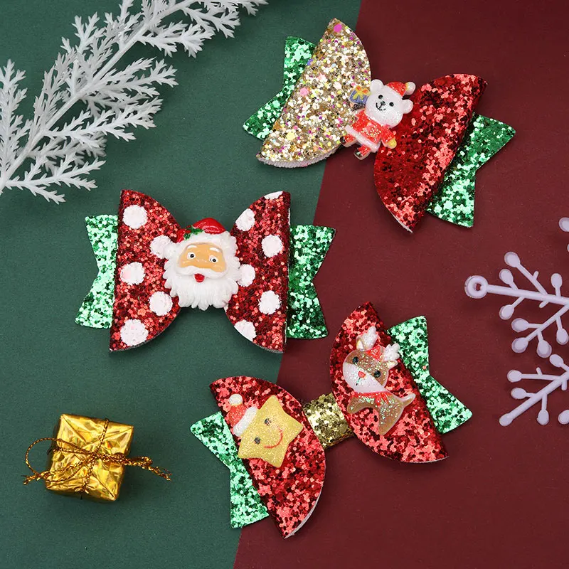 Fermagli per capelli di natale fermagli per fiocchi per capelli glitterati regalo di natale per ragazza albero di natale fermaglio per capelli con