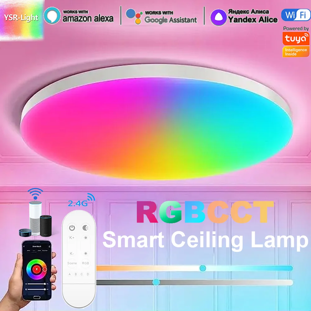 

24W Tuya Wifi Smart LED Ceiling Light RGBCCT Music Sync APP Dimmable Voice Control New 2.4G 4zone Remote Control fr Alexa Google