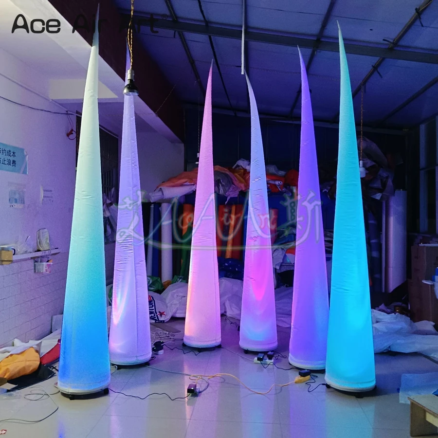 3mH LED Lighted Inflatable Straight Cone  Tusk Column Pillars Balloon with Base Air Blower for Party Wedding Event Decoration