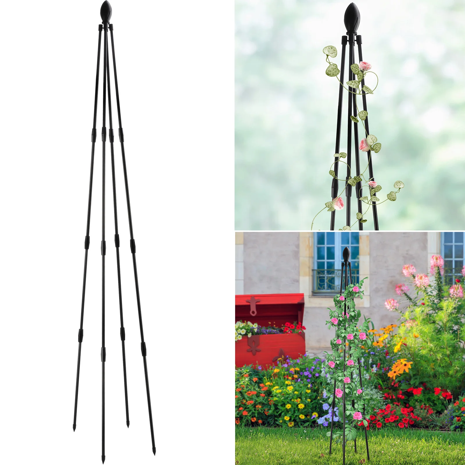 

Frame Garden Obelisk Trellis Plant Stand Flower Tower Plug-in Black For Indoor And Outdoor With Potted Climbing Plants