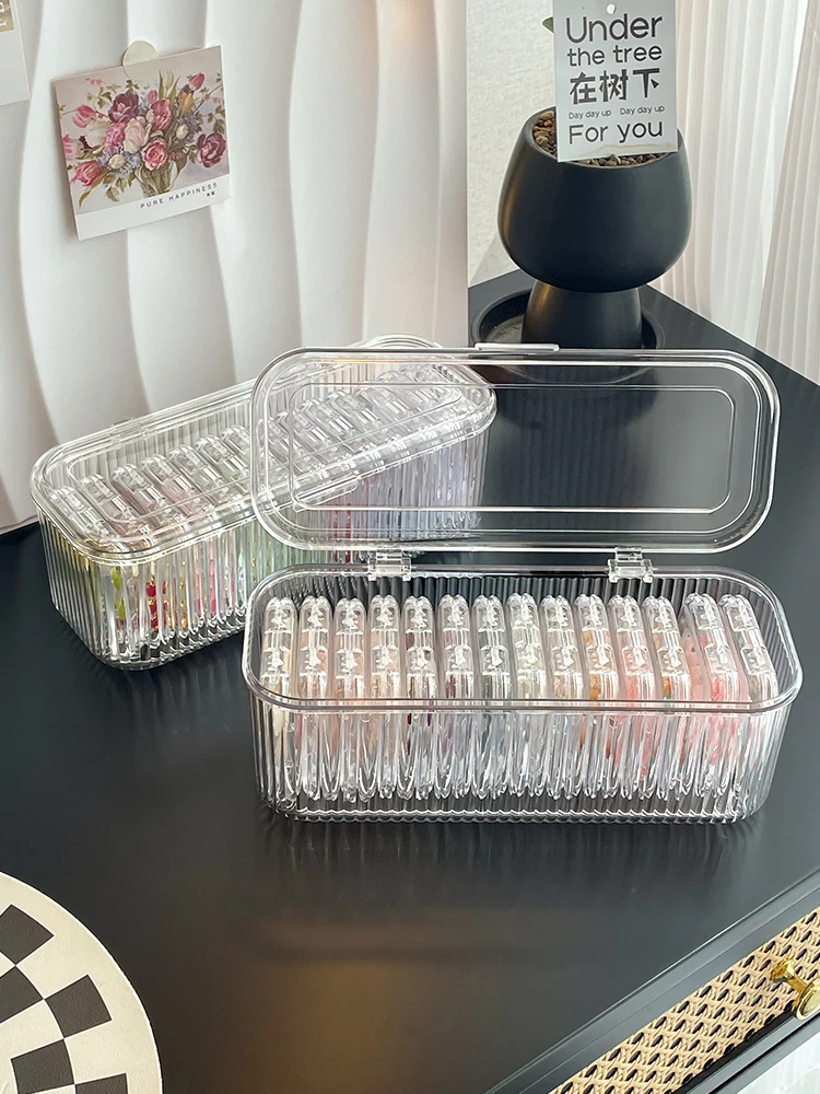 

Новинка 2025 года, прозрачная акриловая коробка для хранения ногтей с клейкими листами, пыленепроницаемый органайзер для аксессуаров для ногтей, витрина