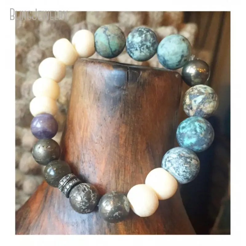 10pcs Boho African Turquoise Pyrite Natural Stone Beaded Stack Bracelet Women Unique Accessory Statement Chakra Femme Jewelry