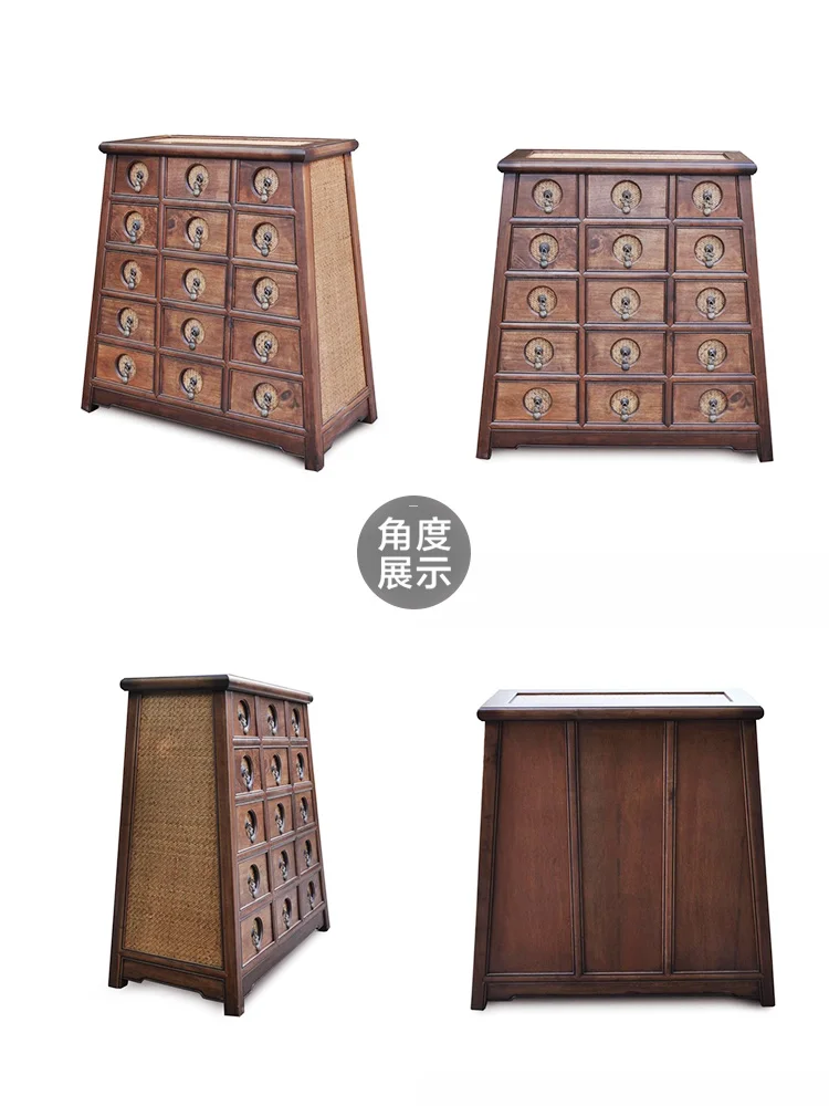 Solid wood entry entrance cabinet, Duobao cabinet,   rattan woven Chinese foyer storage cabinet, locker