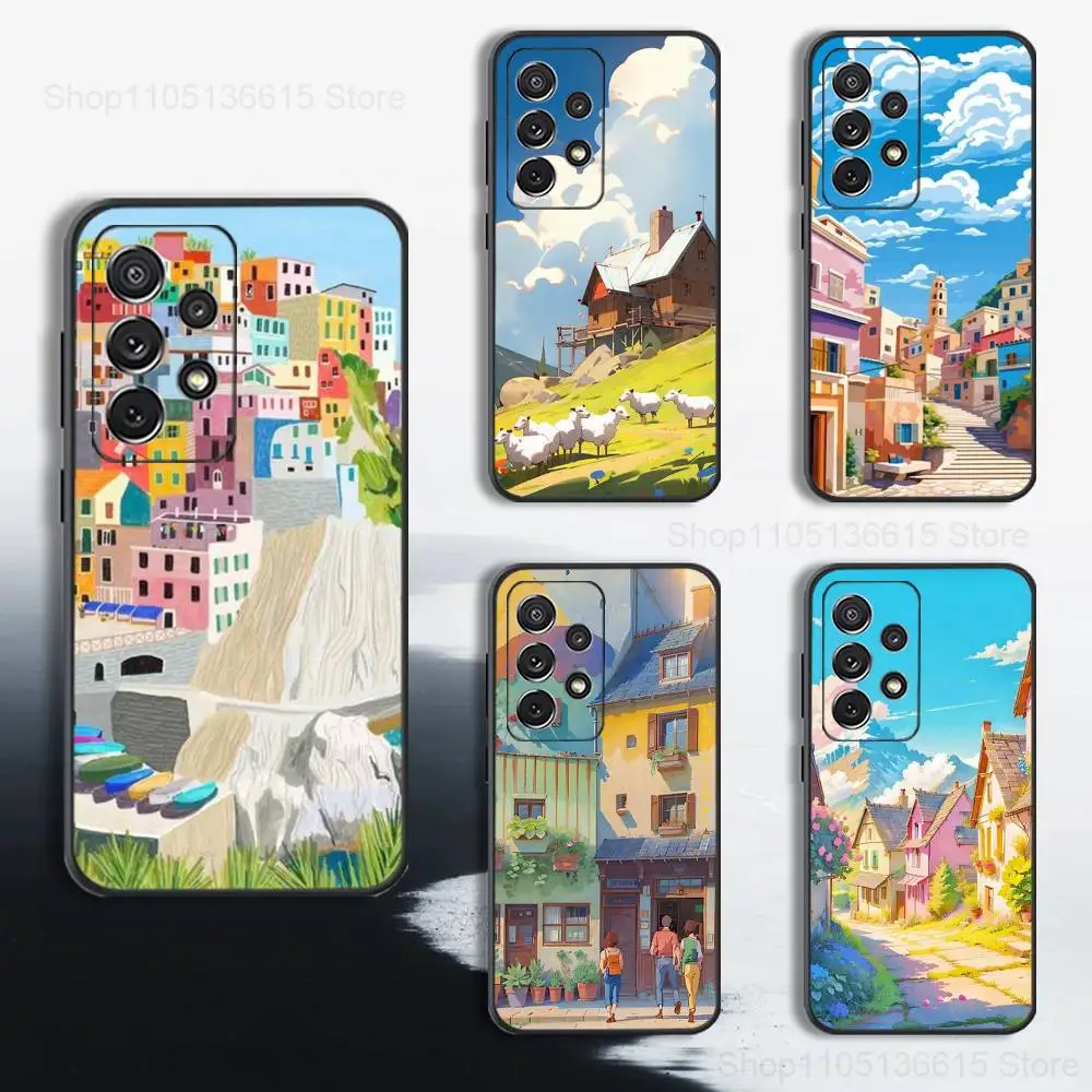 

Painted Art House Phone Case For Samsung S25,S24,S23,S22,S21,S20,S10,S9,Ultra,Plus,Lite,FE,Soft Silicone Black Cover