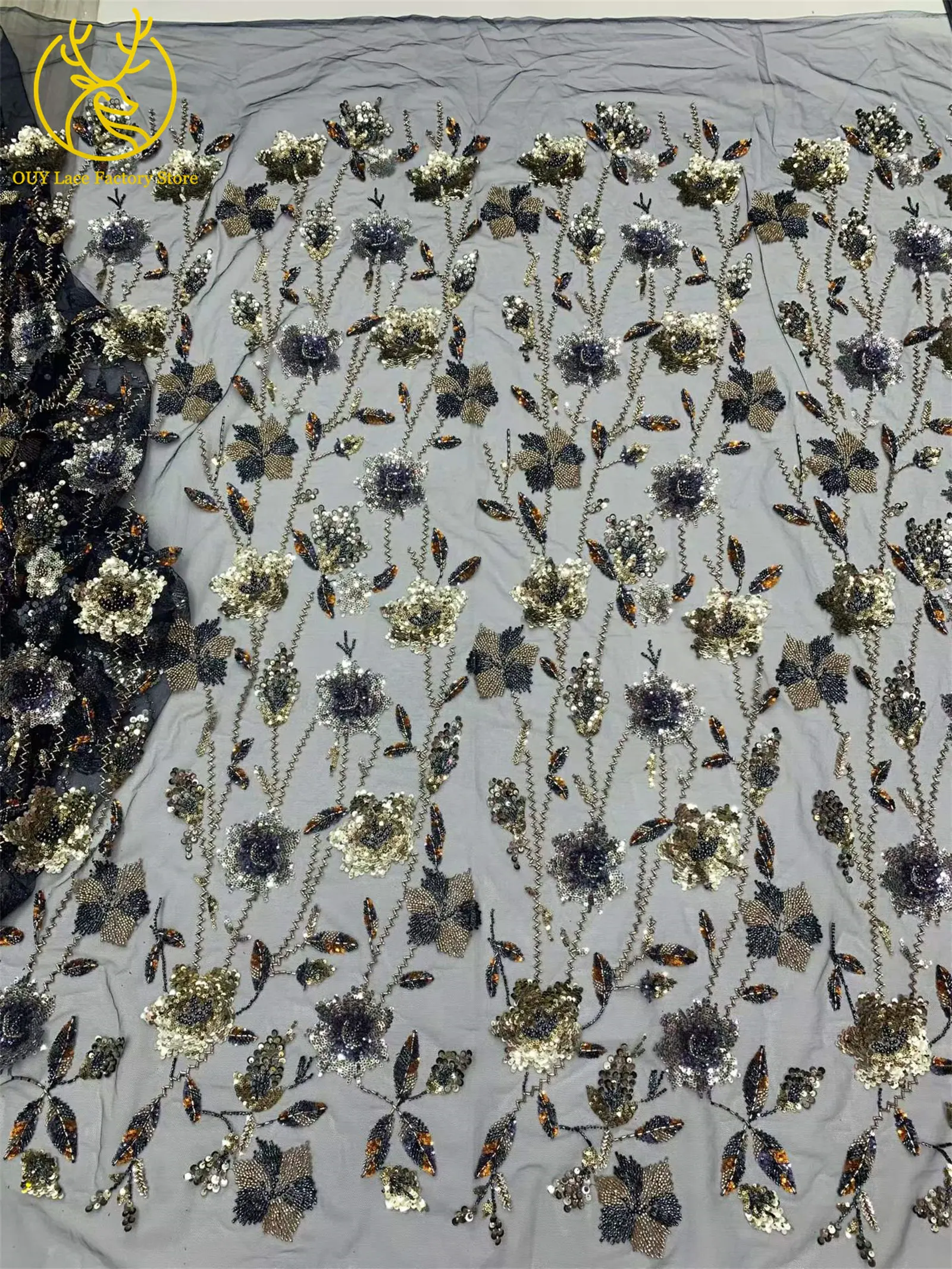 2026 Französische Stickerei Perlenbesetzter Mesh-Spitzenstoff 5 Yards Hochwertiger Afrikanischer Pailletten-Spitzenstoff für Damen Partykleider Nähen – Detail 6