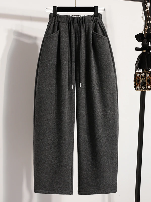 

Ретро-брюки свободного кроя с широкими штанинами, на шнурке, с карманами, утолщенные, с высокой талией, из хлопка, прямого кроя, повседневные, для женщин