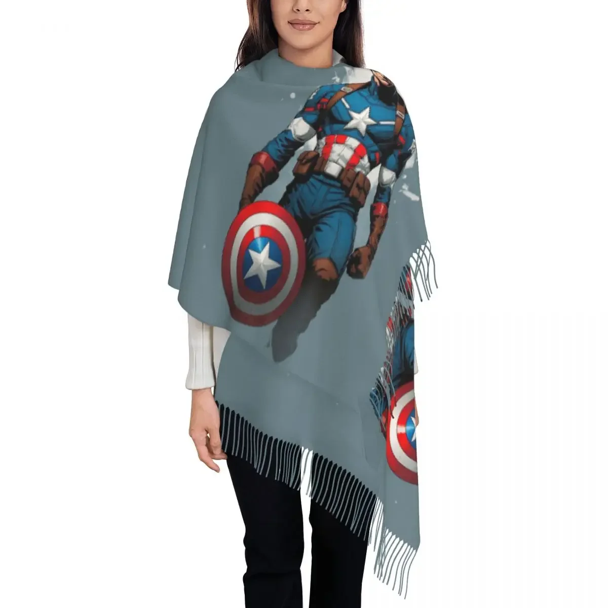 사용자 정의 슈퍼 히어로 술 스카프 여성 부드러운 목도리 포장 숙녀 겨울 스카프