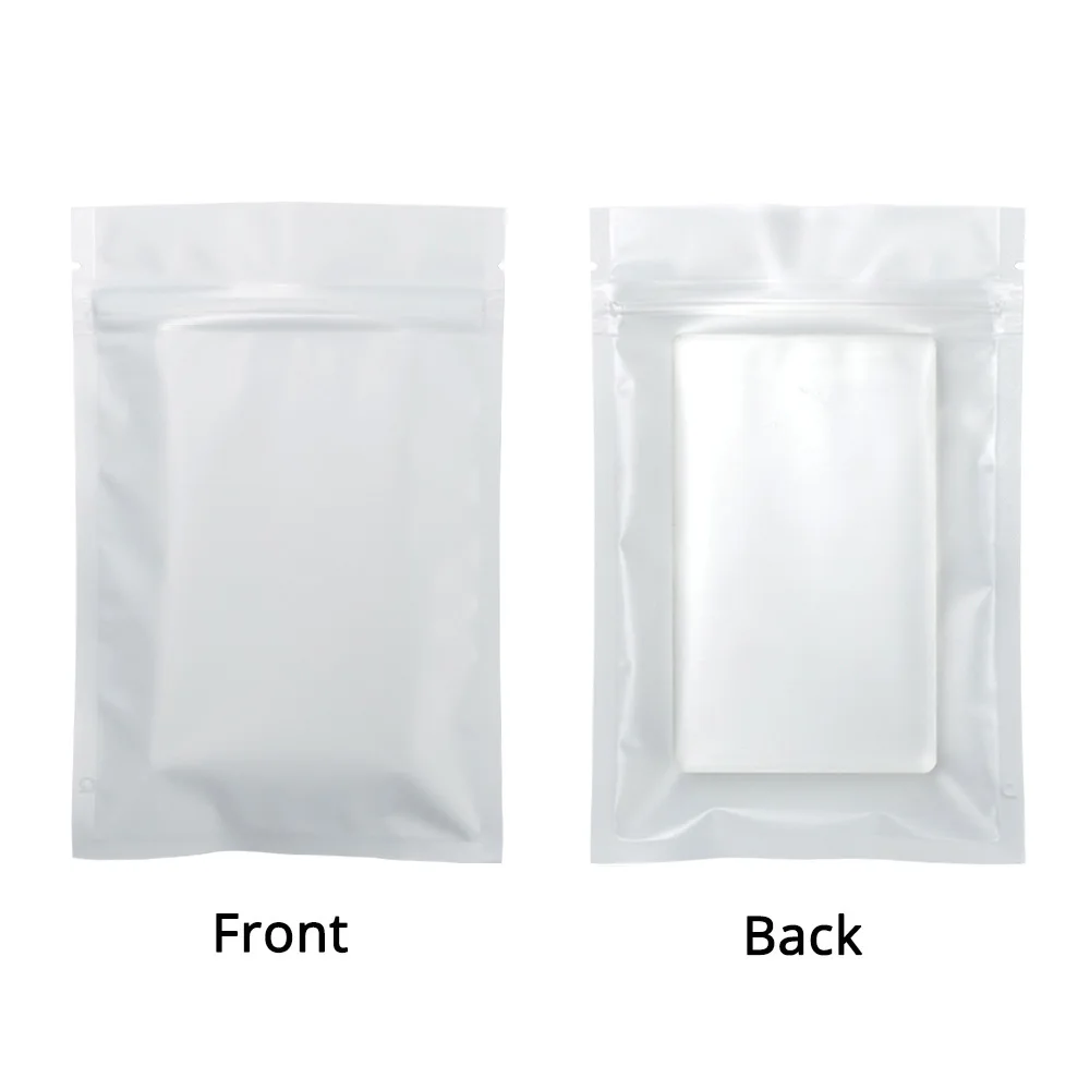 100PCS Heat Sealing Aluminum Foil Zip Lock Pouches,Resealable Various Sizes Zipper Matte White Flat Mylar Bags with Clear Window