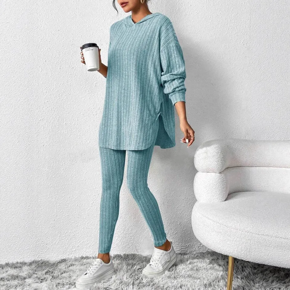 2025 outono e inverno roupas femininas europeias e americanas soltas com capuz manga longa calças casuais conjunto de linha