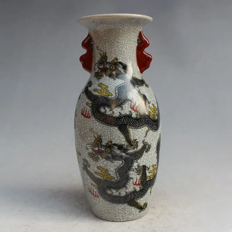 

Jingdezhen antique ceramic pastel dragon eared bottle antique porcelain home study Feng Shui decoration