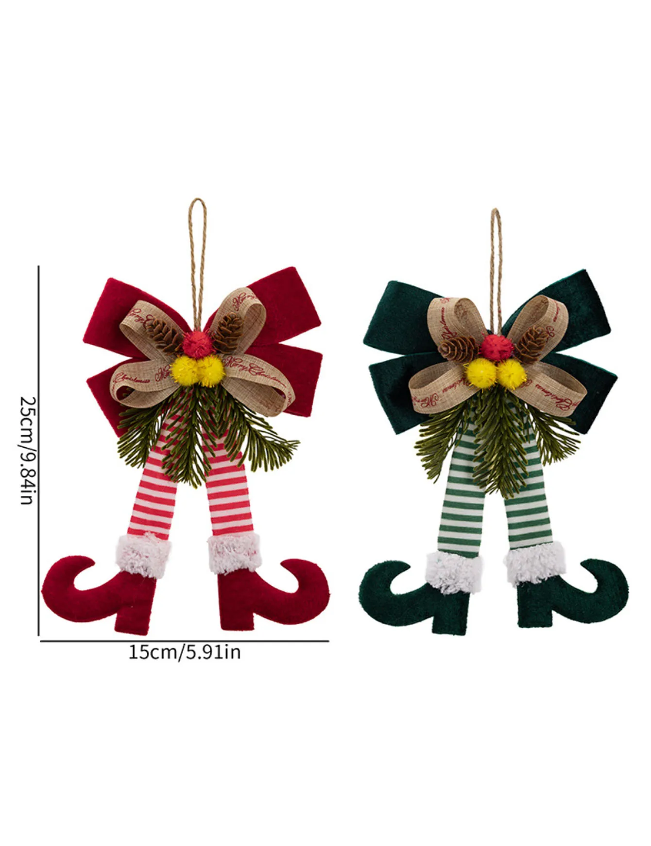 Christmas Pendant Red Green Elf Leg Bow Pendant Striped Pants Bent Pointed Shoes Christmas Tree Scene Decoration