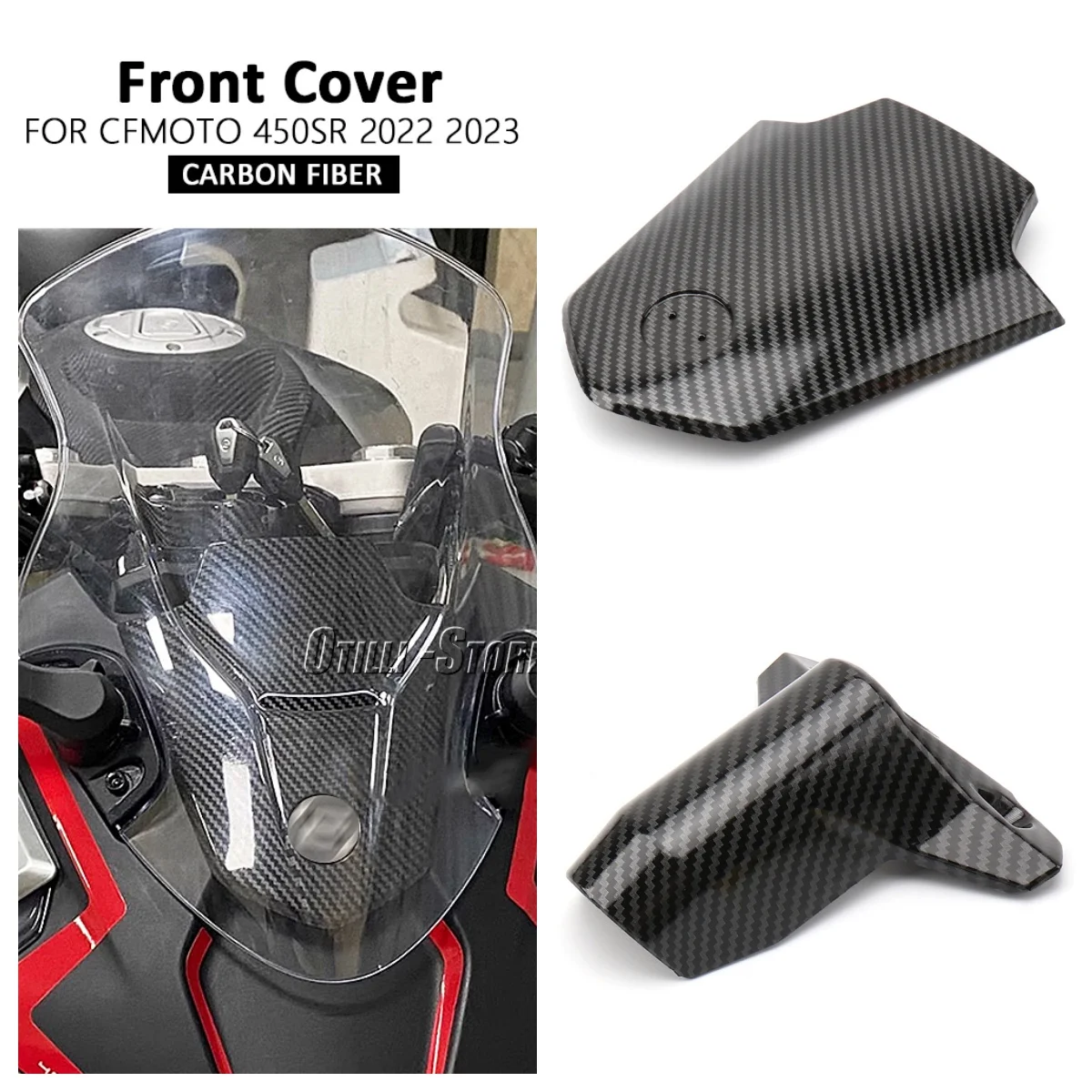

Для CFMOTO 450SR 450sr 2022 2023, передний обтекатель из углеродного волокна для мотоцикла, ветровой дефлектор, декоративная крышка для лобового стекла, корпус замочной скважины