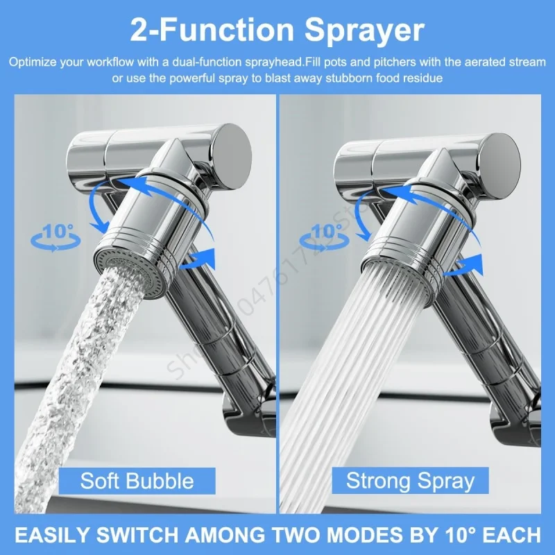 Scalable Metal New 1440° Rotattion Kitchen Faucet Extender Universal 2 Modes Tap Bubbler Nozzle Bathroom Faucet Sprayer