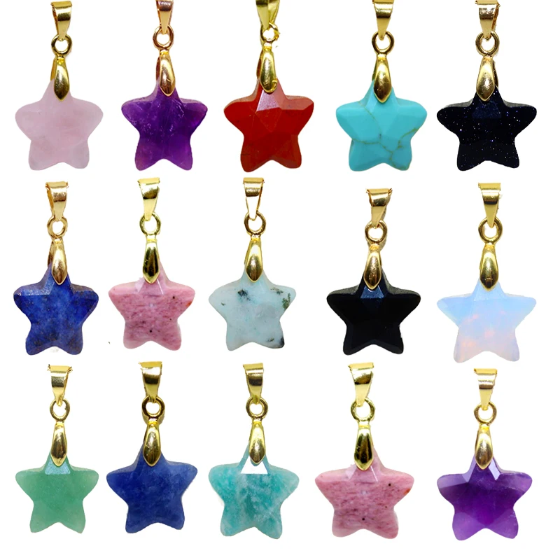 8pcs Natural Stone Faceted Stars Pendant Amethysts Amazonite Quartz Crystal Five Stars shape Pendant For DlY Earrings Bracelets