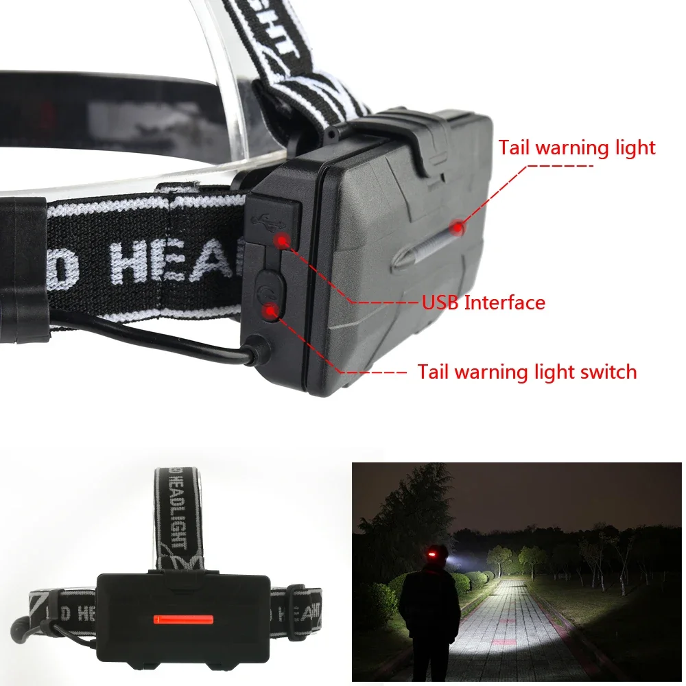 Super Bright 4*LED +2*COB+2*Red LED Headlamp 18650 Rechargeable Headlight Waterproof Head Lamp for Camping Hiking Fishing