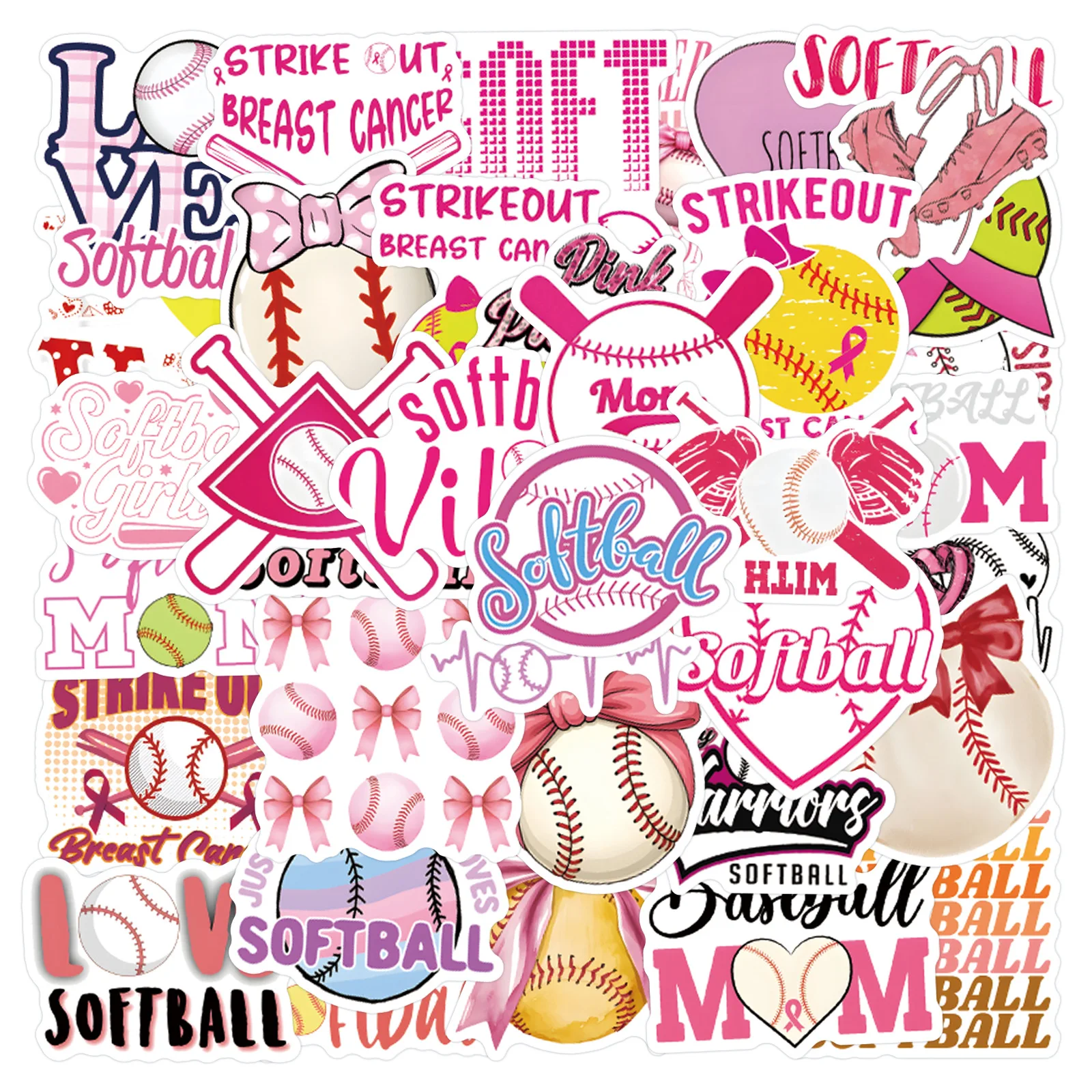 

10/30/50PCS Pink Softball Cartoon Stickers Sports Creative Doodle Decal Kids Toy Decorative Luggage Water Cup Laptop Guitar